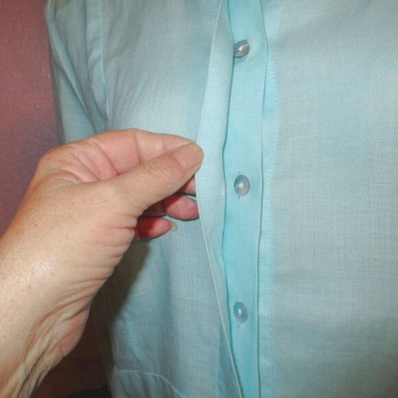 Symple 100% Linen Top Size M Tunic Button Up High Low Lagenook Beachy Coastal - Picture 3 of 12